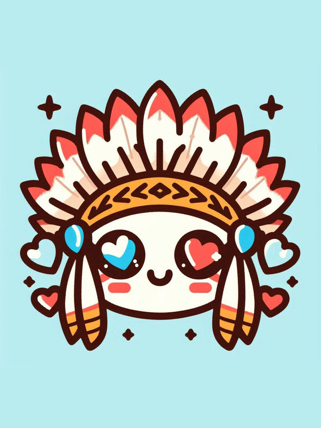 thanksgiving love drawing ideas featuring a happy character wearing a Native American headdress with hearts around them.